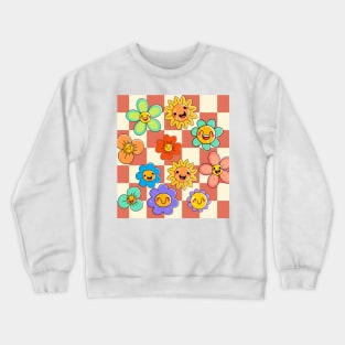 Trippy Terracotta Plaid Floral Crewneck Sweatshirt